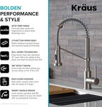KRAUS Bolden Commercial Style 2-Function Single Handle Pull Down Kitchen Faucet in Spot-Free Stainless Steel, KPF-1610SFS