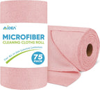 AIDEA Microfiber Cleaning Cloth Roll, 75PK, Tear Away Reusable Paper Towels, Pink Towels Lint Free Rags for House, Kitchen, Car Cleaning Supplies, 11.5"×11.5"