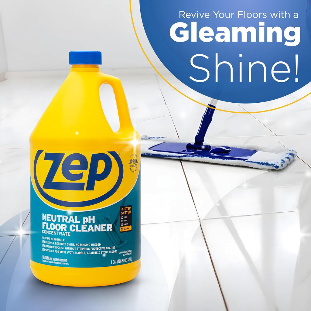 Zep Neutral pH Floor Cleaner. 1 Gallon (Case of 4) - ZUNEUT128 - Concentrated Pro Trusted All-Purpose Floor Cleaner