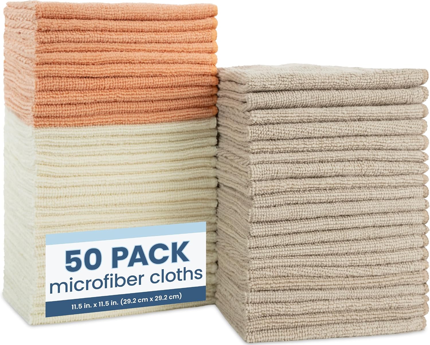 S&T INC. 50 Pack Microfiber Cleaning Cloth, Bulk Towels for Home, Reusable Microfiber Towels for Cars, Cleaning Rags, Neutral Coral, 11.5 Inches x 11.5 Inches, 50 Count