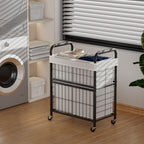 Laundry Hamper 2 Section, 110L Rolling Laundry Sorter Basket with Wheels, 2 Compartment Clothes Organizer Cart, Pull-Out Removable Bags for Laundry Room, Bathroom, Bedroom, White
