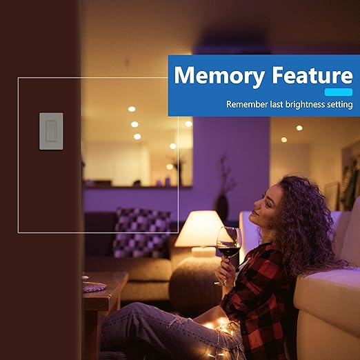 LIDER Dimmer Paddle Switch for Dimmable 300W LED/CFL Lights, 1-Pole or 3-Way, 120 V, Modern Upgrade, UL Listed, Wall Plate Included, White, 6 Pack