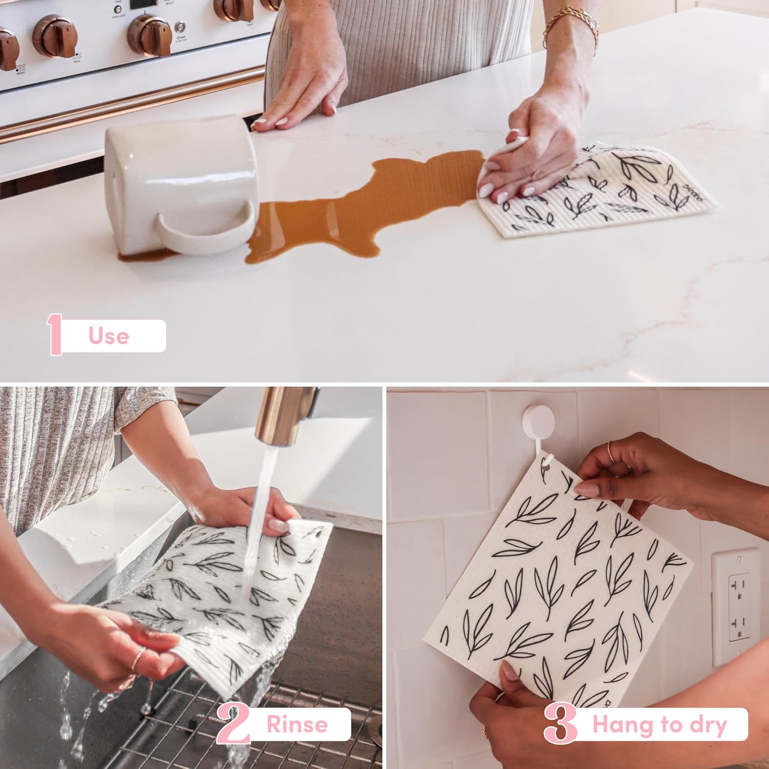 Papaya Reusable Paper Towels, Premium Swedish Dishcloths, Washable Reusable Dish Cloths, 1 Sheet Replaces 17 Rolls, Eco Friendly Stocking Stuffer - 4 Sheets, 2 Hooks