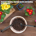 Garden Tool Set with Extended Long Handle, 5 Pieces Stainless Steel Gardening Tool Kit, Gifts for Parents and Kids Including Trowels, Hand rake, Weeder, Pruning Shears for Weeding Planting