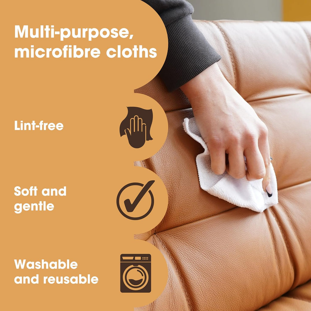 Furniture Clinic Pack of 4 Microfiber Cloths – Lint Free - White Cleaning Cloths - Reusable and Washable