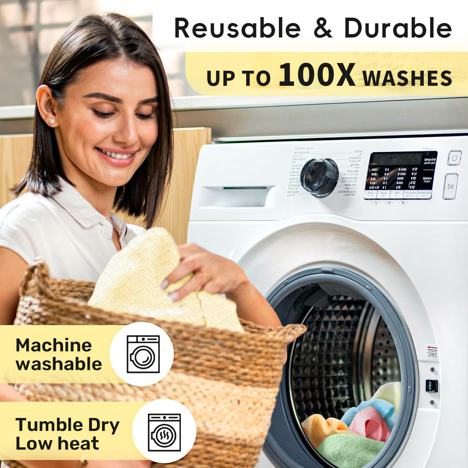 Microfiber Cleaning Cloths Roll, 75 Pack Tear Away Microfiber Towels Roll, 12" x 12" Lint Free Rags, Reusable Cleaning Cloths, Washable, Scratch Free,Ultra Absorbent Dish Rags(Yellow Ripple)