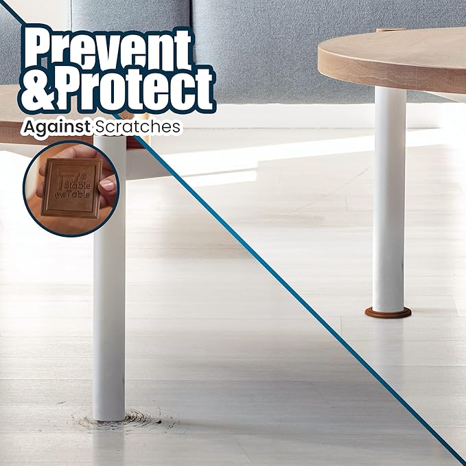 Stable the Table-6 Pack-White Round, Furniture Leveler & Riser, Anti-Slip Sofa Gripper for Hardwood Floors, Floor Protector, Stacking Furniture Pad, Bed, Desk, Couch & Table Stabilizer, Made in USA
