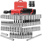 AOBEN Cordless Electric Ratchet Wrench with 83pc 1/4" to 3/8" impact sockets set,12V Electric Wrench with Variable Speed,3/8" to 1/4" Adapter, 3" Extension Bar