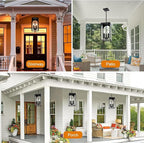 VINLUZ 3 Lights E12 Outdoor Pendant Lighting Fixture in Black Finish Finish, Farmhouse Hanging Lantern Chandelier with Clear Glass Shade for Porch Entryway Hallway