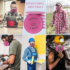 2097 Respirator Filters (20Pcs/10Pairs), Respirator Cartridges with Activated Carbon Layer, Filter for 6200, 6502, 6800, 7502 Respirator, for Against Particulate, Dust, Organic Vapor, Painting