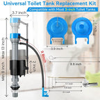 Saillong 3 Inch Universal Toilet Tank Replacement Kit, Toilet Flusher Fill Valve with Low Flow Flapper Repair Kit, Side Mount Flush Brass Handle, Adjustable Water Level, Easy to Install(Blue)