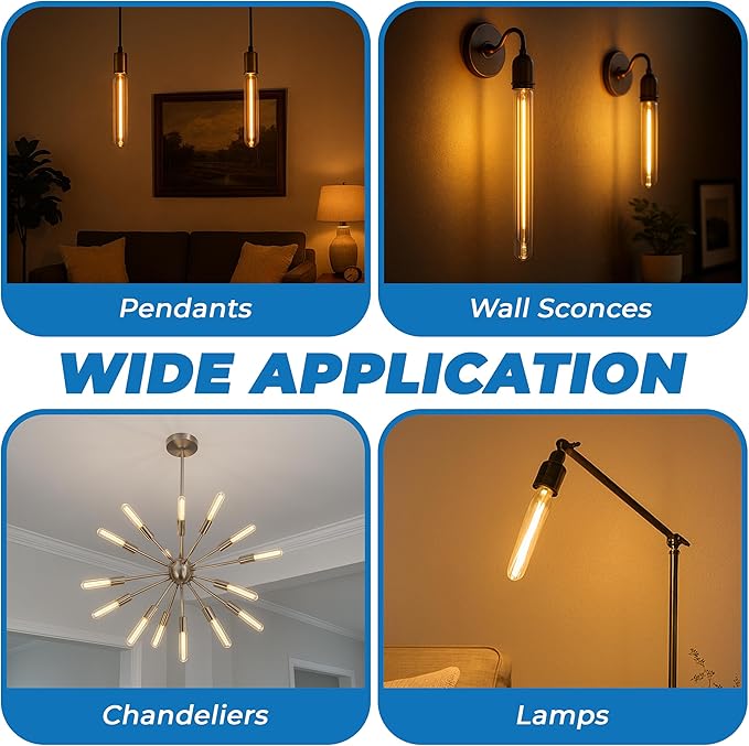 OHLECTRIC T9 LED Tubular Bulbs (4-Pack) 5W (40W Equivalent) 11" Clear Tubular Bulb 400 Lumens, 3000K Soft White, E26 Medium Base, Dimmable, Wet Rated, Filament Style, Replacement for Bulbrite 776946