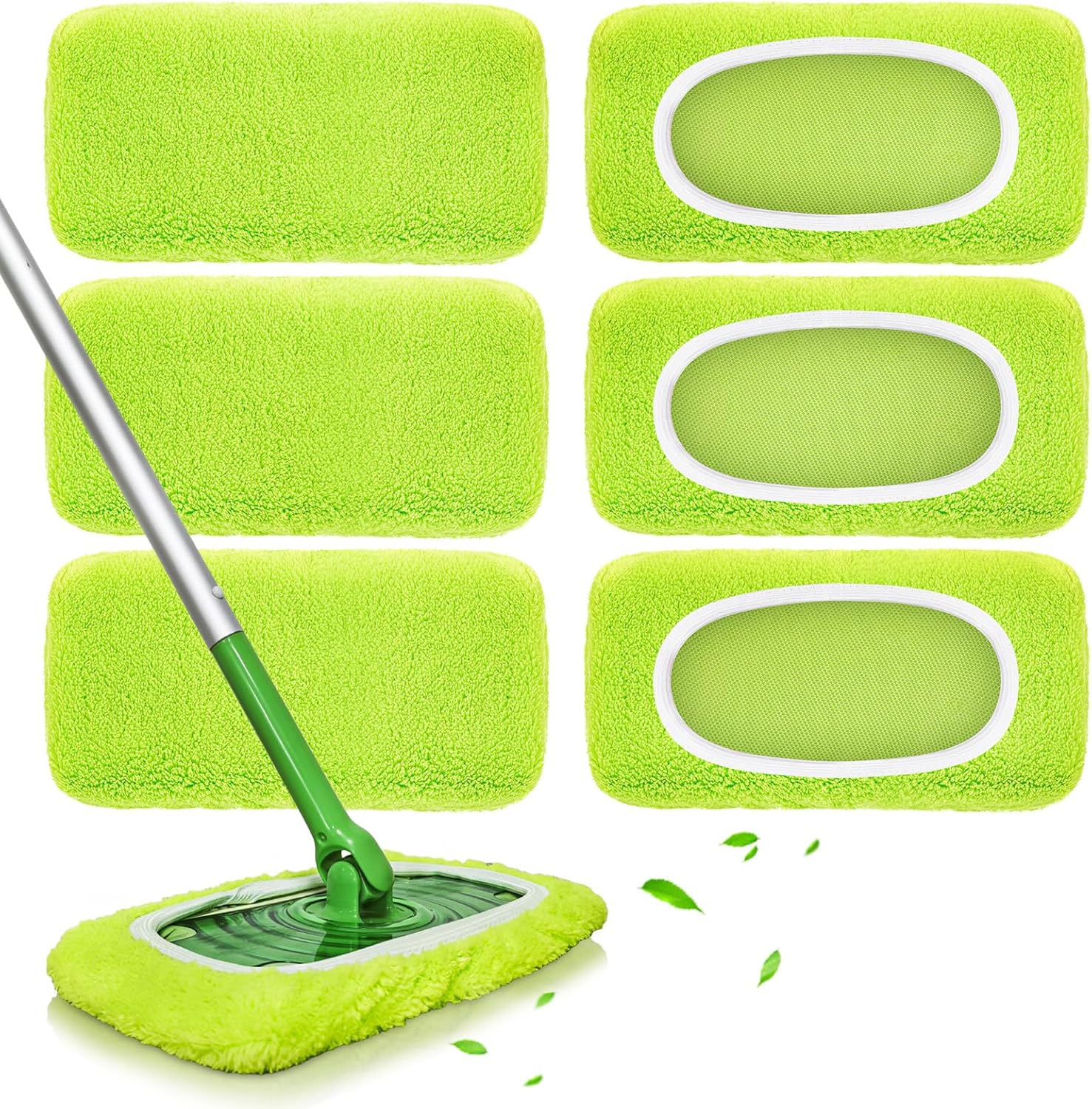 Reusable Mop Pads fit Swiffer Sweeper Mop - Microfiber Wet Pads Refill & Machine Washable Dry Sweeping Cloths for Mopping All Sealed Floors - Hardwood, Laminate, Tile & Stone (Mop is not Included)