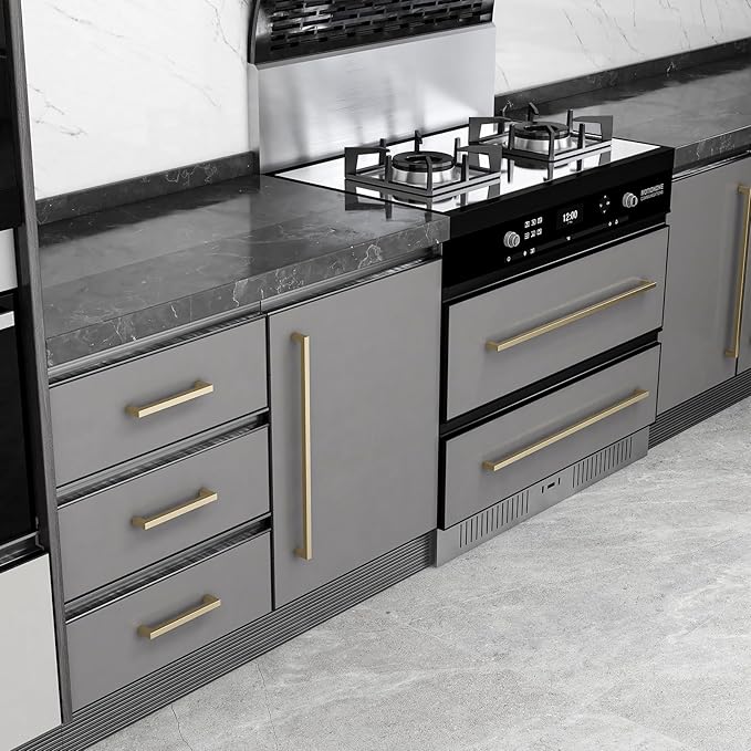 Cabinet Pulls 10 Pack Champagne Kitchen Cabinet Handles Long Drawer Pulls Modern Stainless Steel Square Drawer Handles,17-5/8" Inch (448mm) Hole Centers