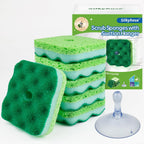 6-Pack Magic Cleaning Sponges with Suction Cups - Heavy Duty 3-Layer Dual-Sided Scrub Pads for Dishes, Stains & Kitchen Surfaces - Durable Non-Scratch Scouring Pads