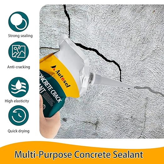 Concrete Crack Filler, Cement Crack Filler, Self-Leveling Crack Filler Concrete Repair, Asphalt Crack Filler, Quick-Drying – No Cracking, Sealant for Repairing Driveway Cracks and Roof Leaks – 6 Pack