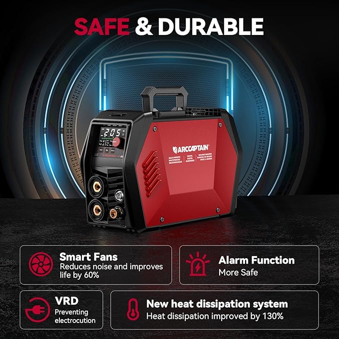 ARCCAPTAIN iControl TIG 205 Pro, 5 In 1 Cold Spot Stick/TIG Welder, 120V/240V Welding Machine with Large LED Display, 2T/4T, Hot start, Arc Force and Anti-stick