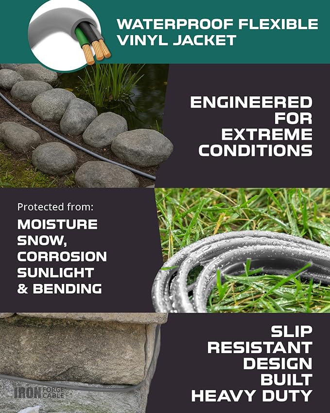 Iron Forge Cable Gray Outdoor Extension Cord 100 ft, 16/3 SJTW 100 Foot Grey 3 Prong Extension Cord Outdoor & Indoor, Weatherproof 10 Amp Heavy Duty Power Cable