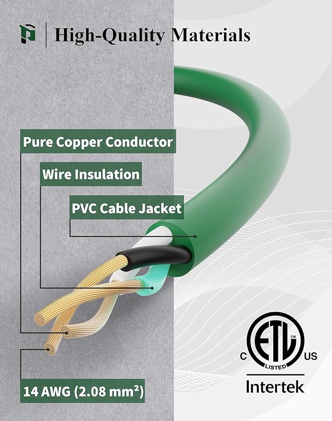 PLUGTUL 100FT Outdoor Extension Cord with Multiple Outlets, 14 Gauge, 3-Outlet, SJTW, 15A 14AWG 1875W SJTW, ETL Listed - Great for Christmas Decoration Lights, Green