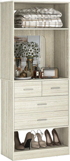 Unikito 2FT Closet System with 4 Drawers, 25 Inch Wood Closets Organizer with Storage Shelves and Mirror Design, Freestanding Sturdy Walk in Closet Tower for Bedroom, 25" W x 16" D x 80" H, White Oak