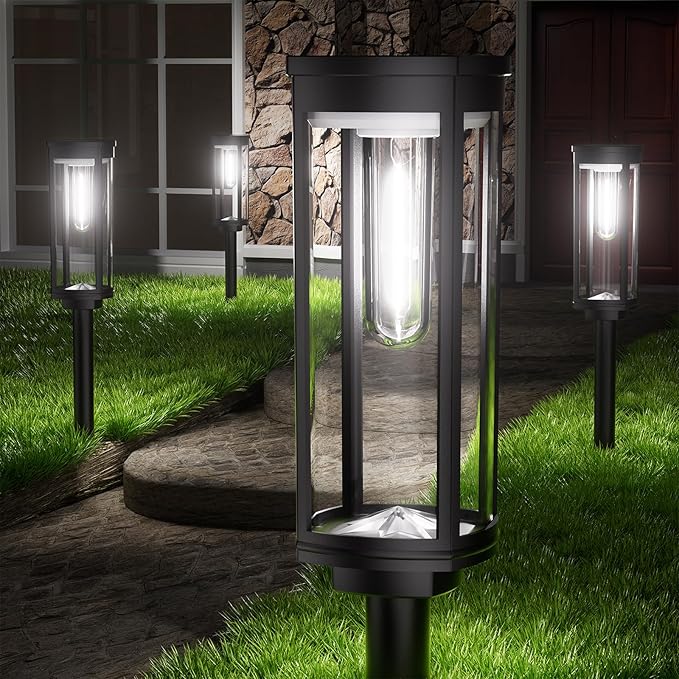 Solar Pathway Lights Outdoor Solar Lights Outdoor, IP65 Waterproof Auto On/Off Solar Garden Lights Solar Powered Landscape Lighting for Yard Walkway Driveway Pathway (Cool White, 2pack)
