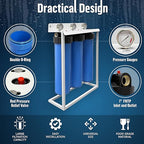 3 Stage High Capacity 20” Blue Whole House Water Filter System, Freestanding Steel Frame, Sediment, GAC+KDF & Carbon Cartridges, Presser Relief Button, 1” Brass Port, Pressure Gauges, Double O-Ring