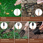 YAUNGEL Garden Tools - 10Pcs Garden Tool Set Heavy Duty Stainless Steel Gardening Supplies Hand Tools with Wooden Handle, Storage Tote Bag, Ideal Gardening Gifts for Women and Men, Black