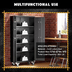 Greenvelly Metal Garage Storage Cabinet with Wheels, Black 72" Rolling Storage Cabinet with 2 Doors and Adjustable Shelves, Steel Tool Cabinets, Metal File Cabinets for Garage, Home Office