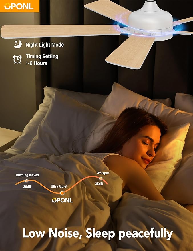 52 Inch White Ceiling Fan with Light with Remote Control, Large Air Volume, modern ceiling fan with light for Bedroom Kitchen Dining room Patio- Donwrod Mount