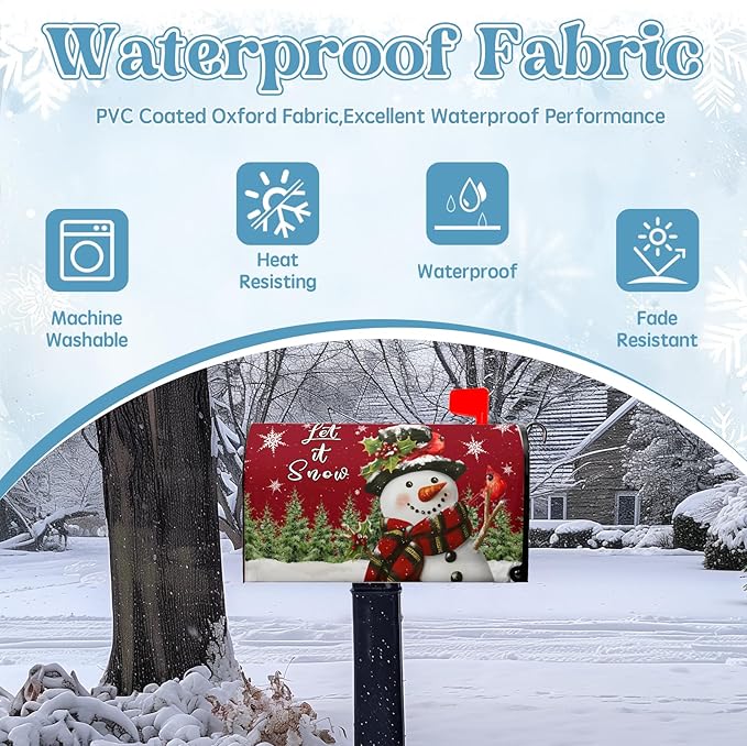 Snowman Mailbox Covers Magnetic Large Size Xmas Cardinal Mailbox Cover 25.5X21 Inch Winter Pine Tree Post Box Christmas Letterbox Wraps for Garden Yard Decorations