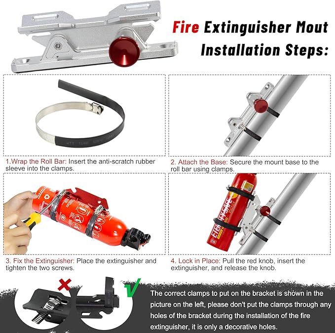 Quick Release Fire Extinguisher Mount - Aluminum Adjustable UTV Roll Bar Fire Extinguisher Holder Mounting Bracket for Jeep Wrangler TJ JK JL JKU Polaris RZR Ranger Cam-Am X3, Silver