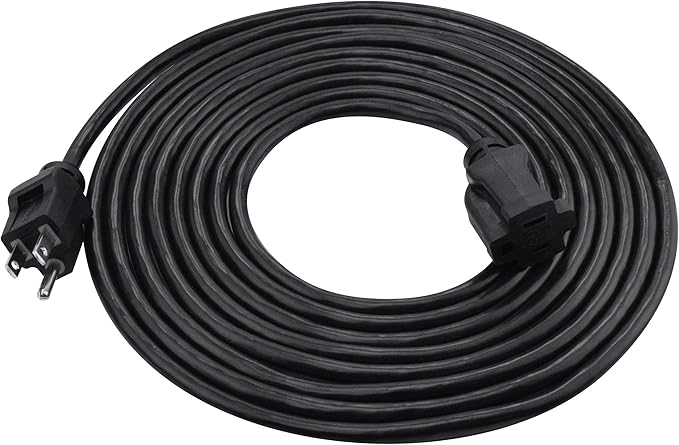 Clear Power 15 ft Indoor/Outdoor Extension Cord 16/3 SJTW, Black, Water & Weather Resistant, Flame Retardant, 3 Prong Grounded Plug, CP10123