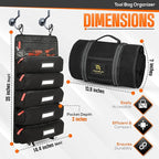 Roll up tool bag organizer with Carabiners - 5 Large Oversized Pockets with Labels-Tool roll bag organizer - Canvas foldable tool Bag organizer | Tool organizer bag for Mechanic, Electrician & more