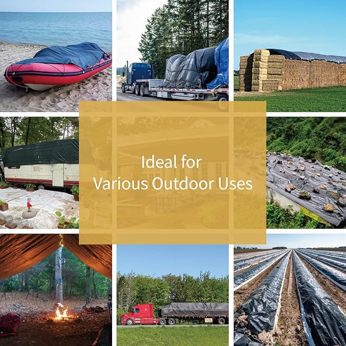 GUARD SHIELD Tarps Heavy Duty Waterproof 12x12 Feet Black Poly Tarp Cover Square Outdoor Thick UV Resistant Tarpaulin with Grommets 10mil