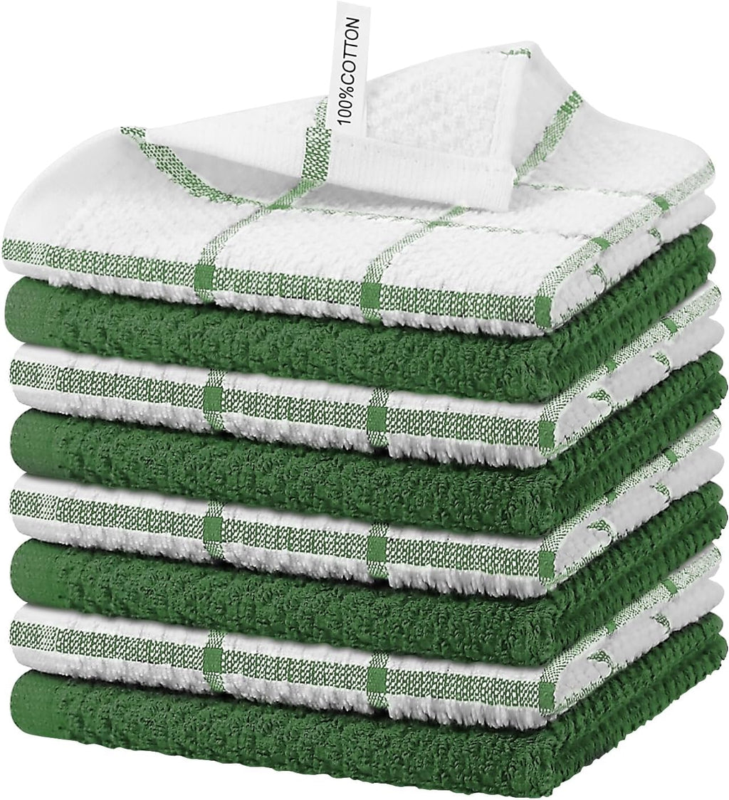 Nialnant 8 Pack Dish Cloths for Washing Dishes, 100% Cotton Reusable Cleaning Rag, Quick Drying Dish Towels for Kitchen,12x12 Inches,Green
