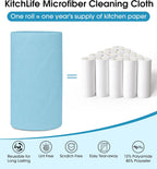 KitchLife Microfiber Cleaning Cloth Roll, 100 Pack - Tear-Away Microfiber Paper Towels, Lint-Free, Reusable, Washable for Kitchen, Car, Dishes, and Sensitive Surfaces (Blue)