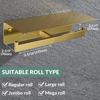 APLusee Brushed Gold Double Toilet Paper Holder with Shelf, Heavy Duty 304 Stainless Steel Tissue Holder for Bathroom with Storage, Commercial Paper Roll Dispenser Wall Mounted