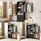 8FT Closet System, 96 Inch Closet Organizer System with Hanging Rods, Heavy Duty Clothing Rack with Cabinet, Walk In Mounted Closet System, Built-In Clothes Garment Rack, Black
