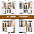 Aheaplus Closet System with 3 Sets, 86.8" Closet Organizer System with 6 Drawers & 4 Hanging Rods, L Shaped Walk-in Closets, Wardrobe Set, Corner Tower, Garment Rack Load 2000+LBS, -X1,White
