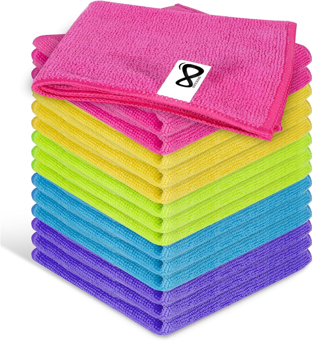 Microfiber Cleaning Cloths, 15 Pack Cleaning Rags, Wet and Dry Use Cleaning Towels, Highly Absorbent and Soft Feel, Lint Free, Streak Free, 11.5"X11.5"(Red/Yellow/Green/Blue/Purple)