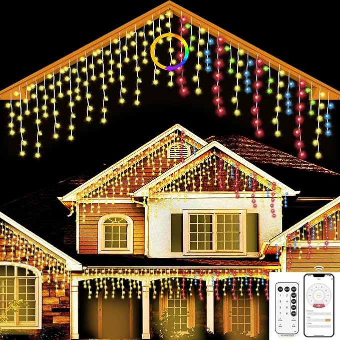 Christmas String Lights Outdoor - 49Ft/15M 640 LED 8 Modes with Remote Control and App Waterproof Christmas Lights for Patio Yard Garden Wedding Party-Warm White to Multicolor