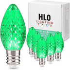 Holiday Lighting Outlet Faceted C7 Christmas Lights | Green LED Light Bulbs Holiday Decoration | Warm Christmas Decor for Indoor & Outdoor Use | 2 SMD LEDs in Each Light Bulb | Set of 25