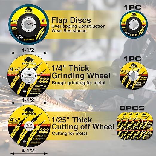 Grinding & Cutting Wheels 4 1/2 inch Set,Angle Grinder Wheel Set,Cut Off Wheels 8 PCS,Grinding Wheel,4.5” Flap Discs for Angle Grinder for Cutting Grinding 8+1+1 PC