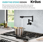 KRAUS Bolden 2 Handle Pot Filler Faucet with Retractable Arm, Wall Mount Kitchen Faucet, Pot Filler for Over Stove in Matte Black, KPF-5003MB