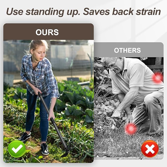 COCONUT Hoe Garden Tool, 60 Inch Garden Hoe Long Handle for Weeding, Hoe Cultivator 2 in 1 Hand Garden Tools for Gardening Planting