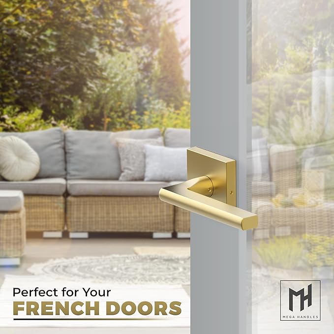 Mega Handles Prime Dummy Lever, Door Handle for Closet or French Doors, Single Side Door Levers, Non-Turning, Fits All Standard Door Sizes, Covered Screws Included - Satin Brass (2 Pack) 5"