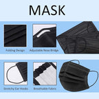 100PCs Black Disposable Face Mask 3-Ply Breathable & Comfortable Safety Mask, Protective Masks for Home, Office, School and Outdoors