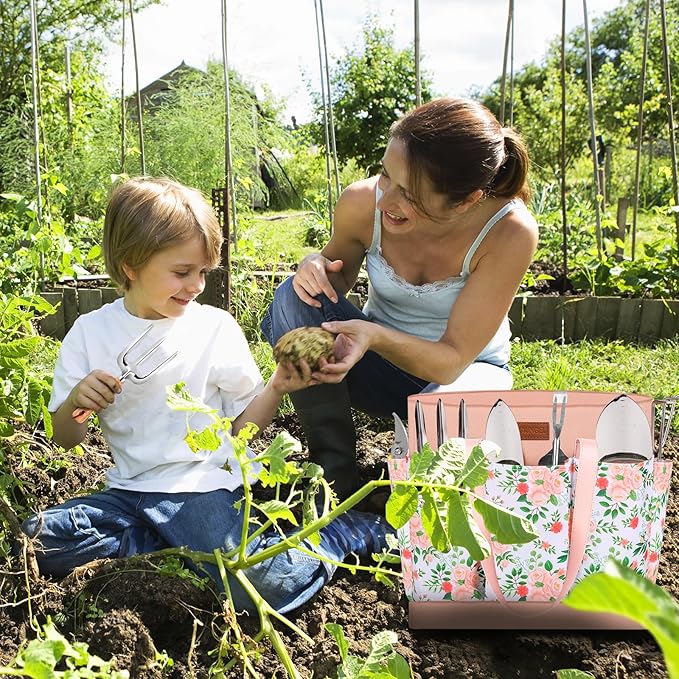 Gardening Tools - YAUNGEL 10 Pcs Garden Tool Set, Heavy Duty Stainless Steel Gardening Supplies Hand Tools with Wooden Handle, Storage Tote Bag, Ideal Garden Gifts for Women and Men, Pink