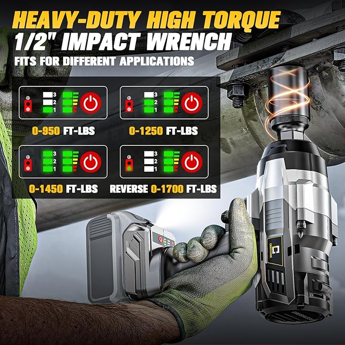 Cordless Impact Wrench 1/2 inch Compatible with Dewalt Battery: 1700FT-LBS High Torque Impact Wrench Heavy Duty Tool - Brushless Electric Impact Gun Includes LED Work Light - Bare Tool Only