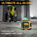PREXISO Rechargeable 360° Self Leveling Green Laser Level with Tripod, Magnetic Base, Glasses - For Construction, Tile, Home Renovation
